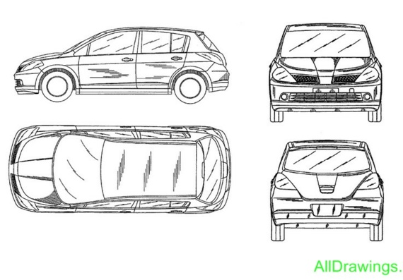 Nissan Tiida (2004) (Ниссан Тиида (2004)) - чертежи (рисунки) автомобиля